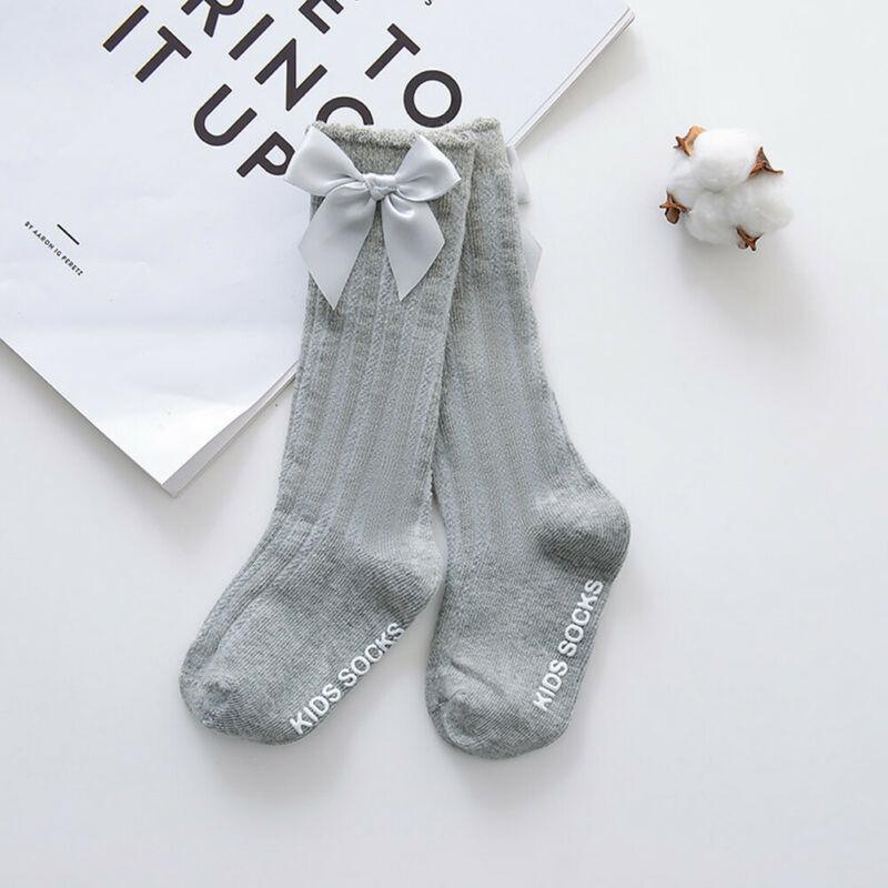 Baby Girls Big Bow 100% Cotton Knee High Long Soft Cotton Lace Baby Socks Bowknot Socks